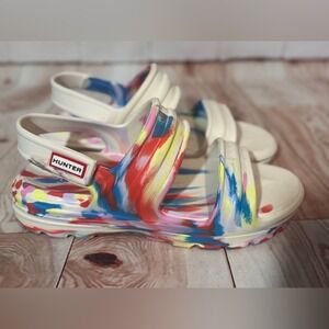 Hunter Rainbow Paint Splash Platform Adjustable strap Sandals‎ size 9 Women's